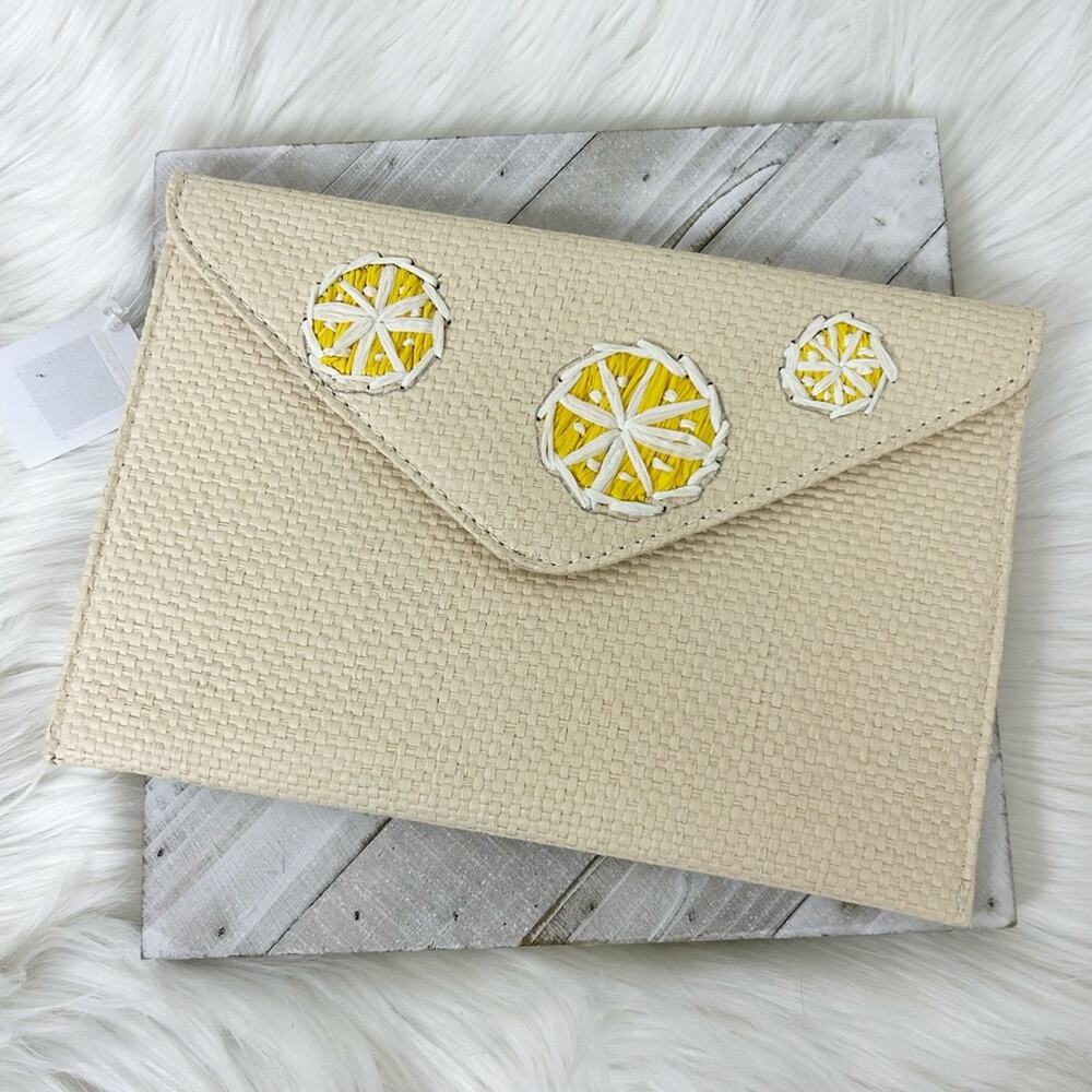 NWT Colorplay Lemon Slice Woven Straw Summer Clutch Bag